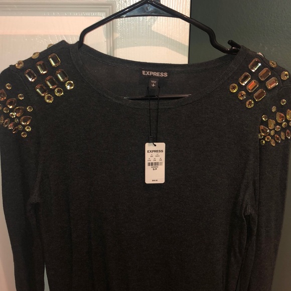 Express fitted sweater w embellished shoulders - Picture 5 of 8